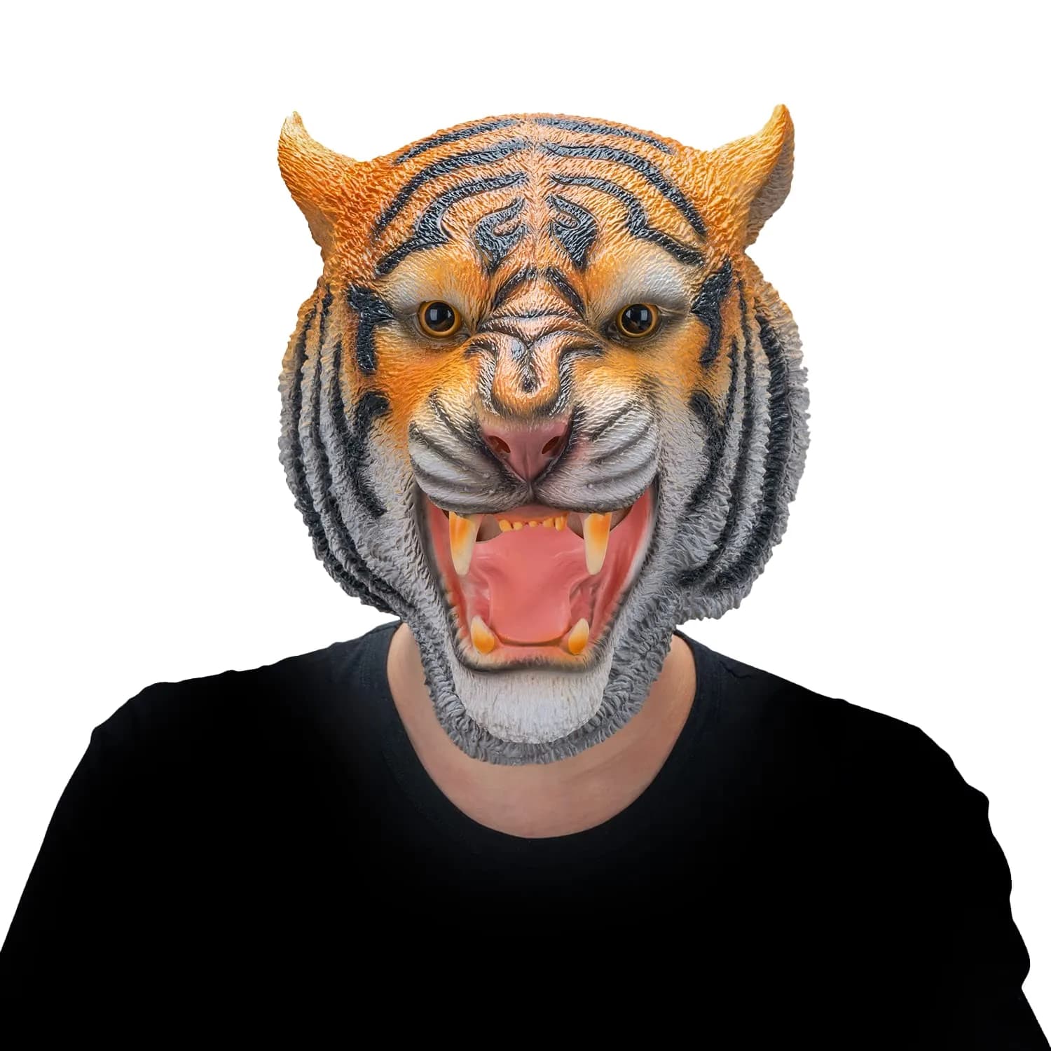 AQKILO Tiger Mask Full Head Animal Costume for Halloween | Playful Tiger Character for Parties & Stage — Orange