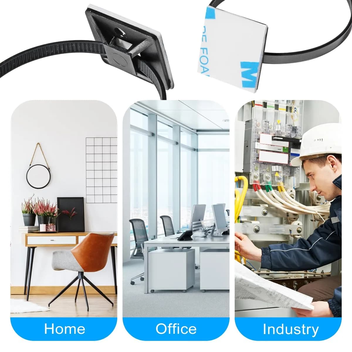 XHF Black 200pcs Cable Tie Mounts with 8" Ties & Screws | Strong Adhesive for Cable Management - view 6