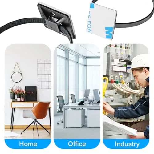 XHF Black 200pcs Cable Tie Mounts with 8" Ties & Screws | Strong Adhesive for Cable Management thumbnail 6