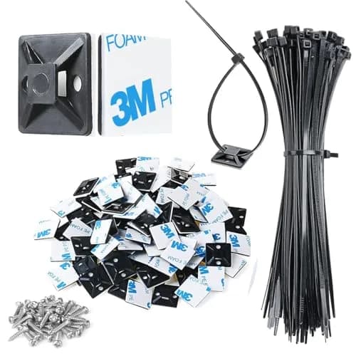 XHF Black 200pcs Cable Tie Mounts with 8" Ties & Screws | Strong Adhesive for Cable Management thumbnail 1