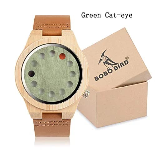 BOBO BIRD Men's Bamboo Wooden Watch with Black Leather Strap & 12-Hole Timer Design | Japanese Quartz Movement thumbnail 2
