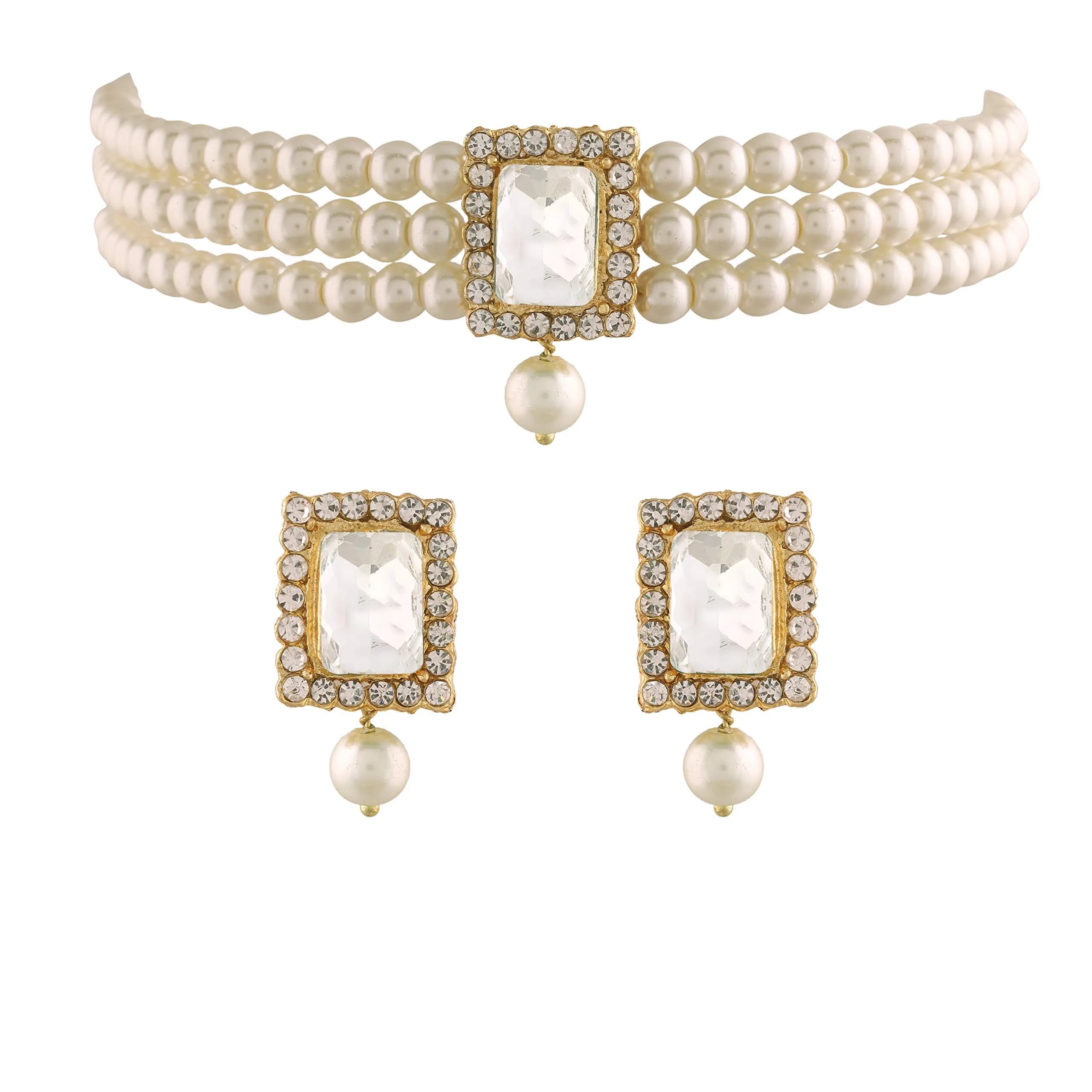 I Jewels Wedding Bollywood Pearl Pearl Choker Necklace & Earring Set for Women (Style 20) | Traditional & Modern Elegance — Full Mehndi