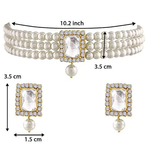 I Jewels Traditional Indian Bride Stone Pearl Choker Necklace & Earring Set | 26 cm Necklace Length thumbnail 4