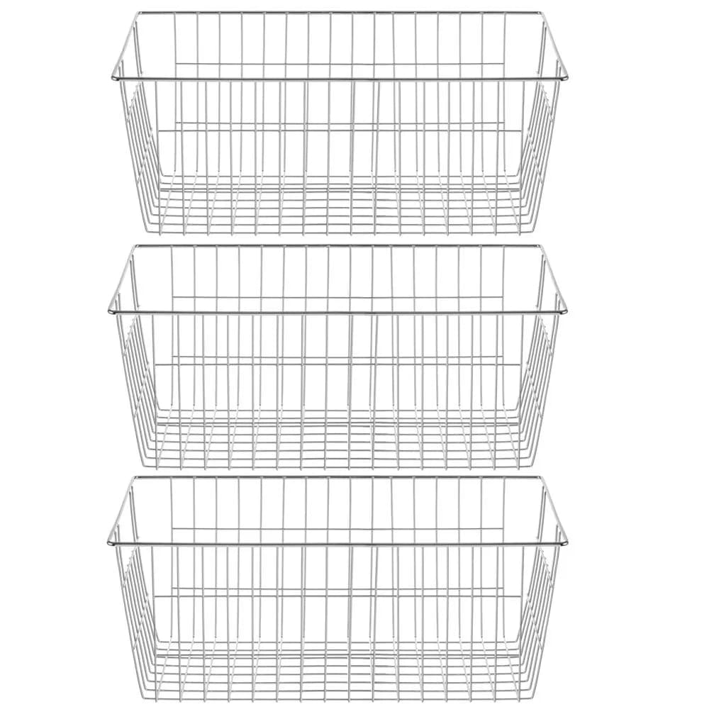 SANNO Large Wire Storage Baskets Set of 3 | Farmhouse Kitchen & Pantry Organizer — Plating Chrome-3P