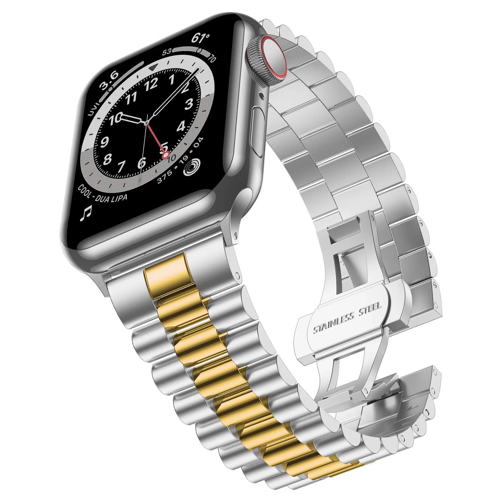 baozai 3Rows-Silver/Gold Stainless Steel Watch Band for Apple Watch Ultra 49mm, 46mm, 45mm, 44mm, 42mm Series 3/2/1 - main product image