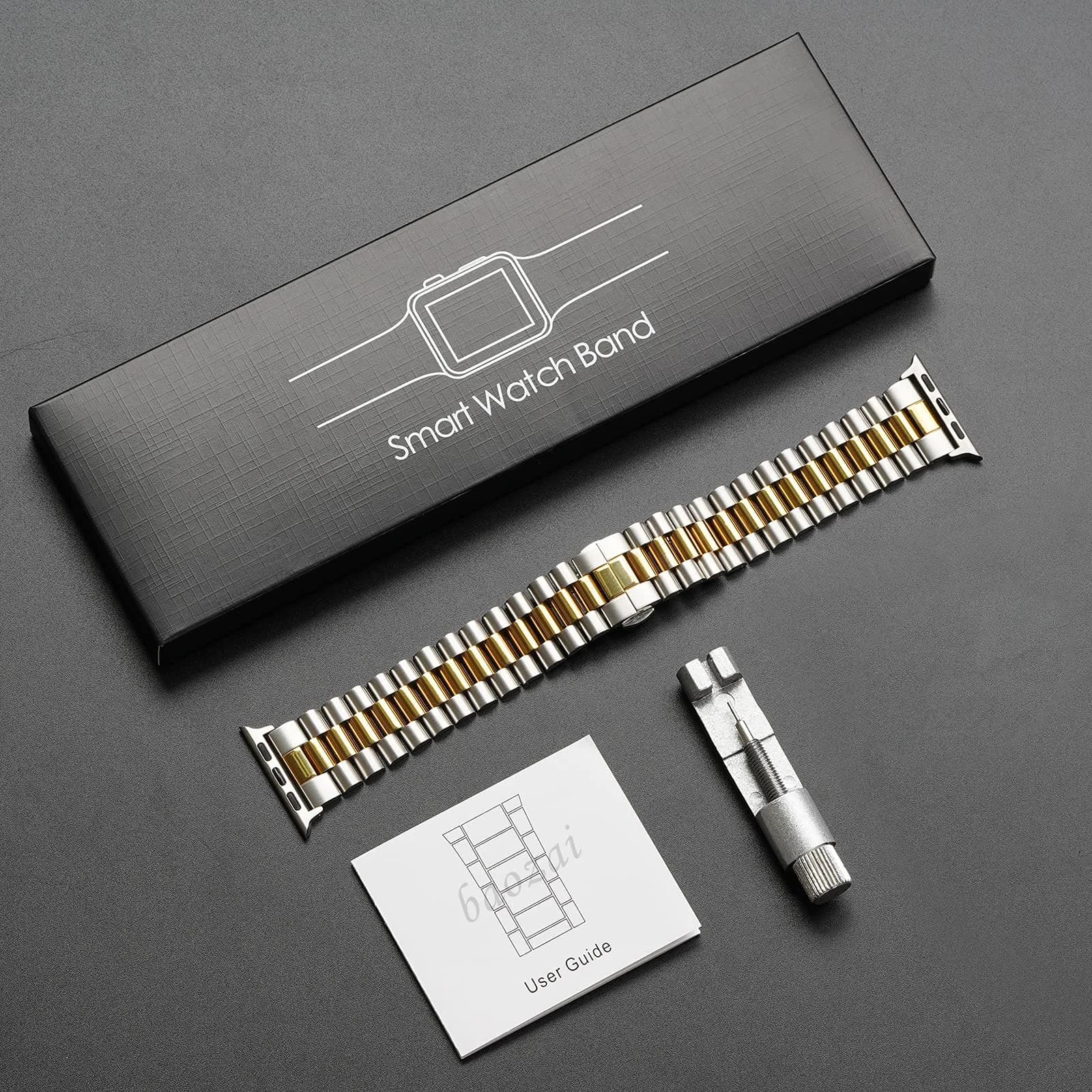 baozai 3Rows-Silver/Gold Stainless Steel Watch Band for Apple Watch Ultra 49mm, 46mm, 45mm, 44mm, 42mm Series 3/2/1 - view 4