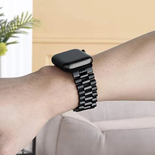baozai Stainless Steel Watch Band for Apple Watch Ultra 49mm, Series 1-11, SE 42-45mm | Classic 3-Row Design with Butterfly Clasp thumbnail 6