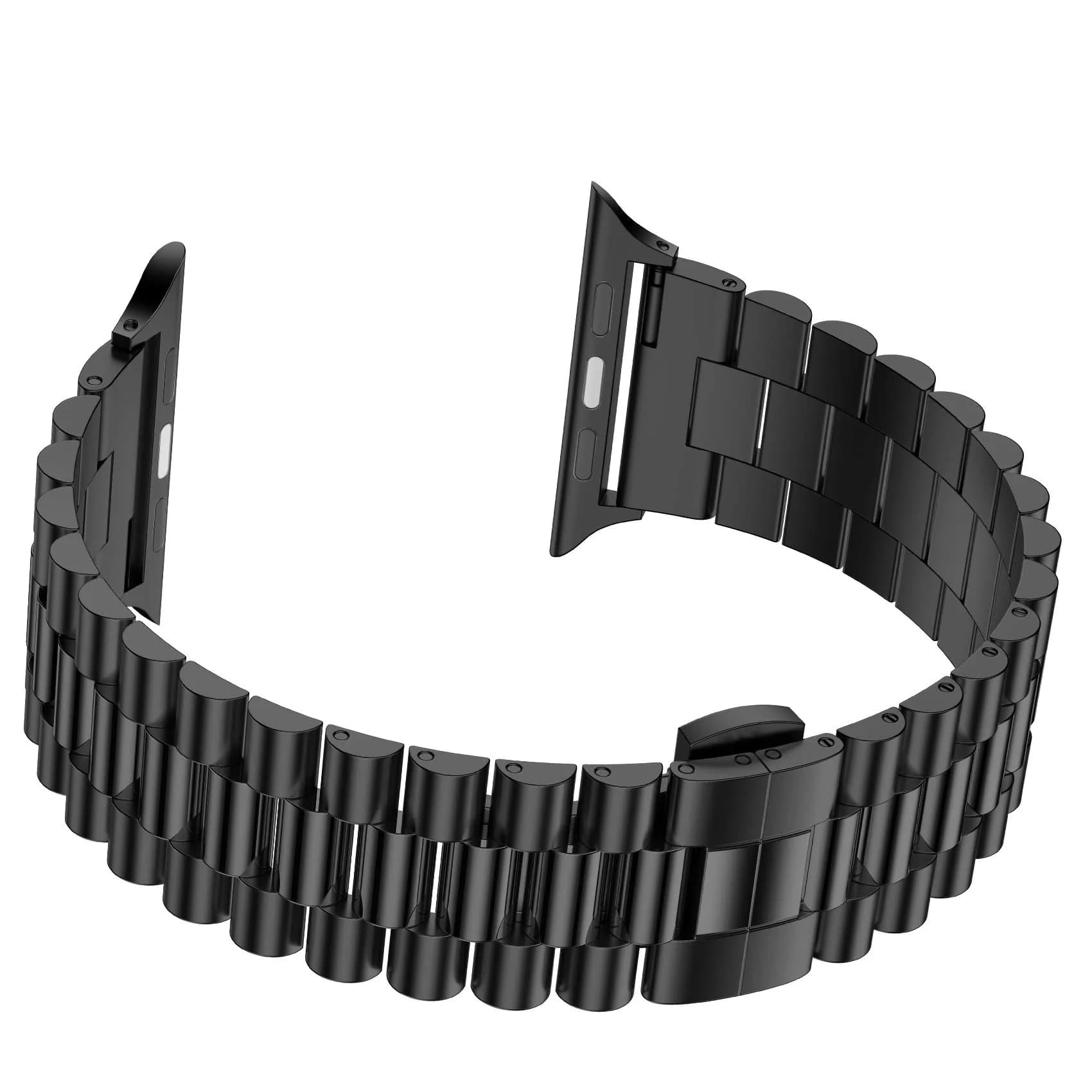 baozai Stainless Steel Watch Band for Apple Watch Ultra 49mm, Series 1-11, SE 42-45mm | Classic 3-Row Design with Butterfly Clasp - view 3