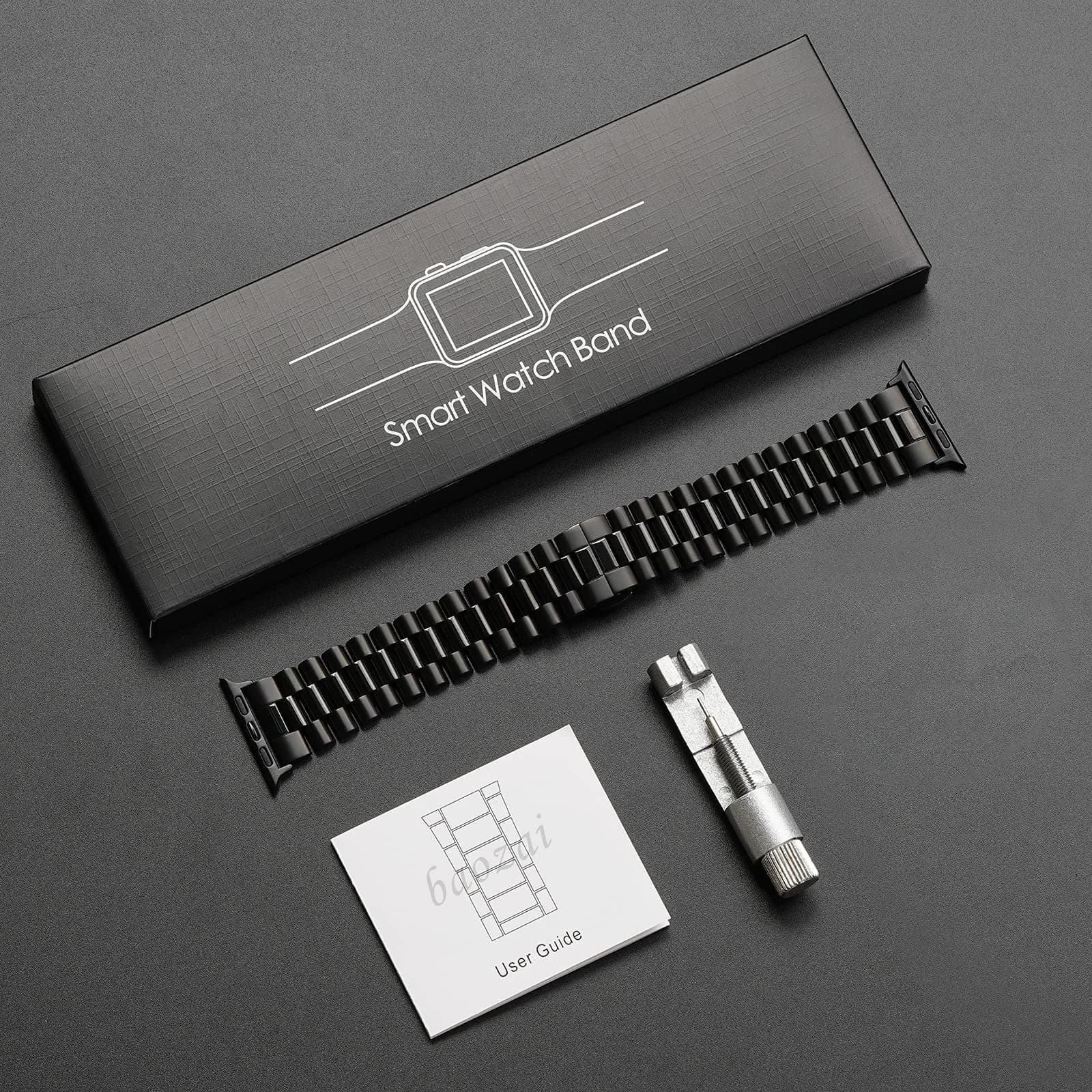 baozai Stainless Steel Watch Band for Apple Watch Ultra 49mm, Series 1-11, SE 42-45mm | Classic 3-Row Design with Butterfly Clasp - view 4