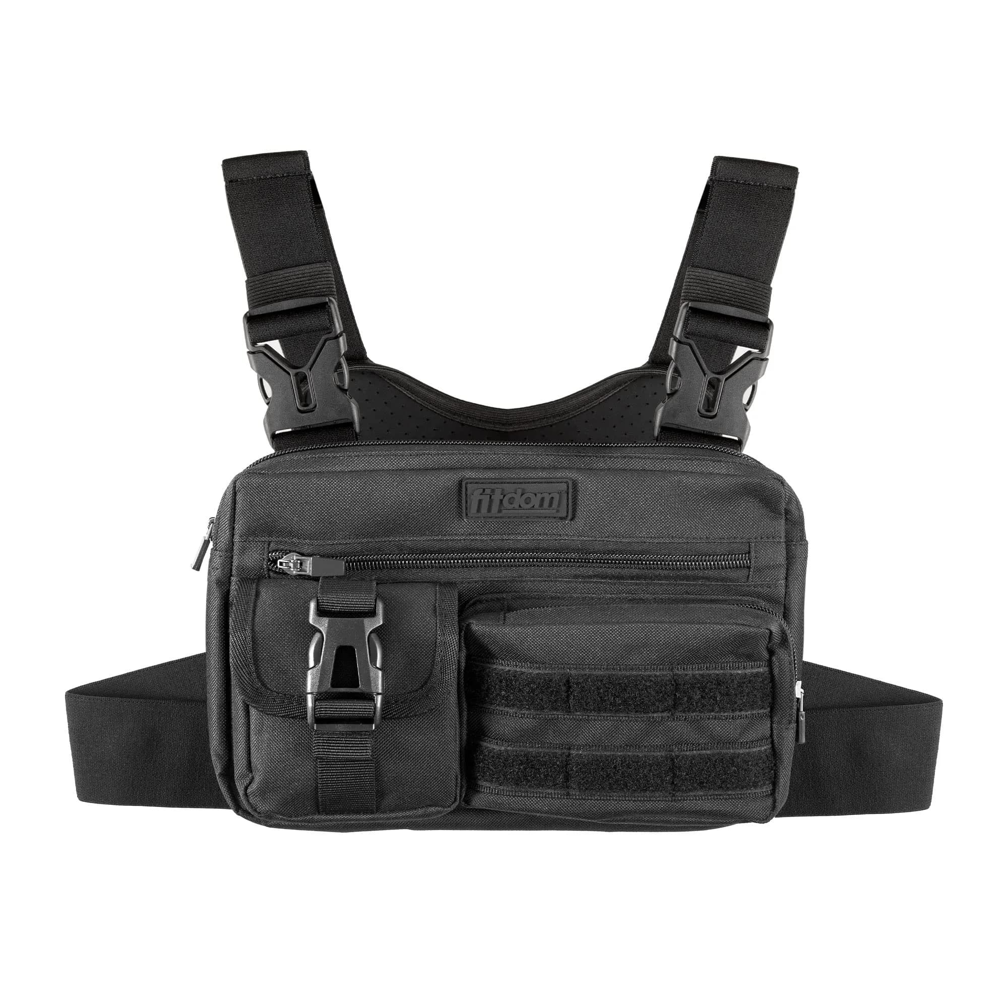 Fitdom Running Chest Pack for Men | Water-Resistant, Adjustable, Multiple Pockets — Black