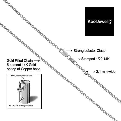 Kooljewelry 14k White Gold Filled Cable Chain Pendant Necklace 14 inch (35.56 cm) | Everyday Elegance thumbnail 3