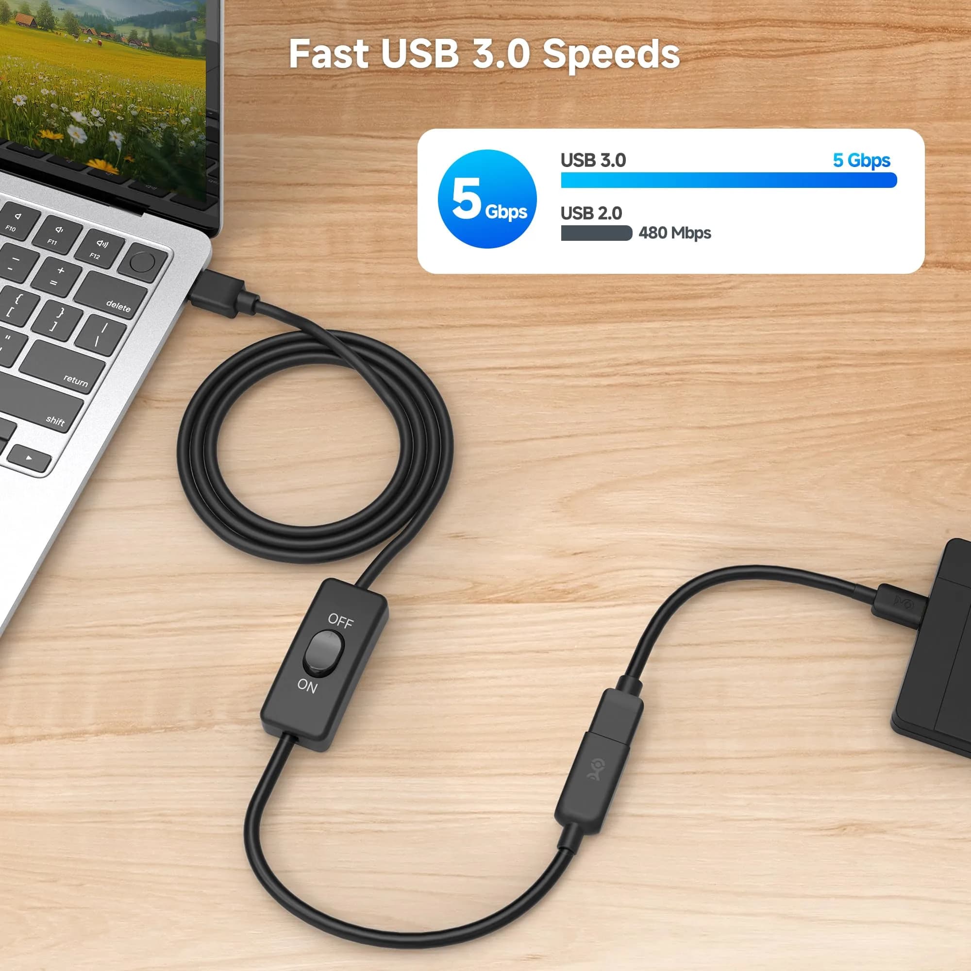 Cable Matters USB 3.0 Extension Cable 6ft (1.83m) with On/Off Switch | 5Gbps Data Transfer - view 2
