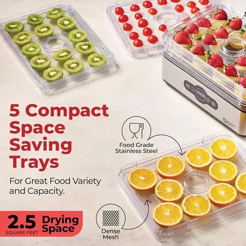 Magic Mill Food Dehydrator Machine | 5 Stackable Stainless Steel Trays, 48H Digital Timer & Temperature Control Up to 167°F thumbnail 6