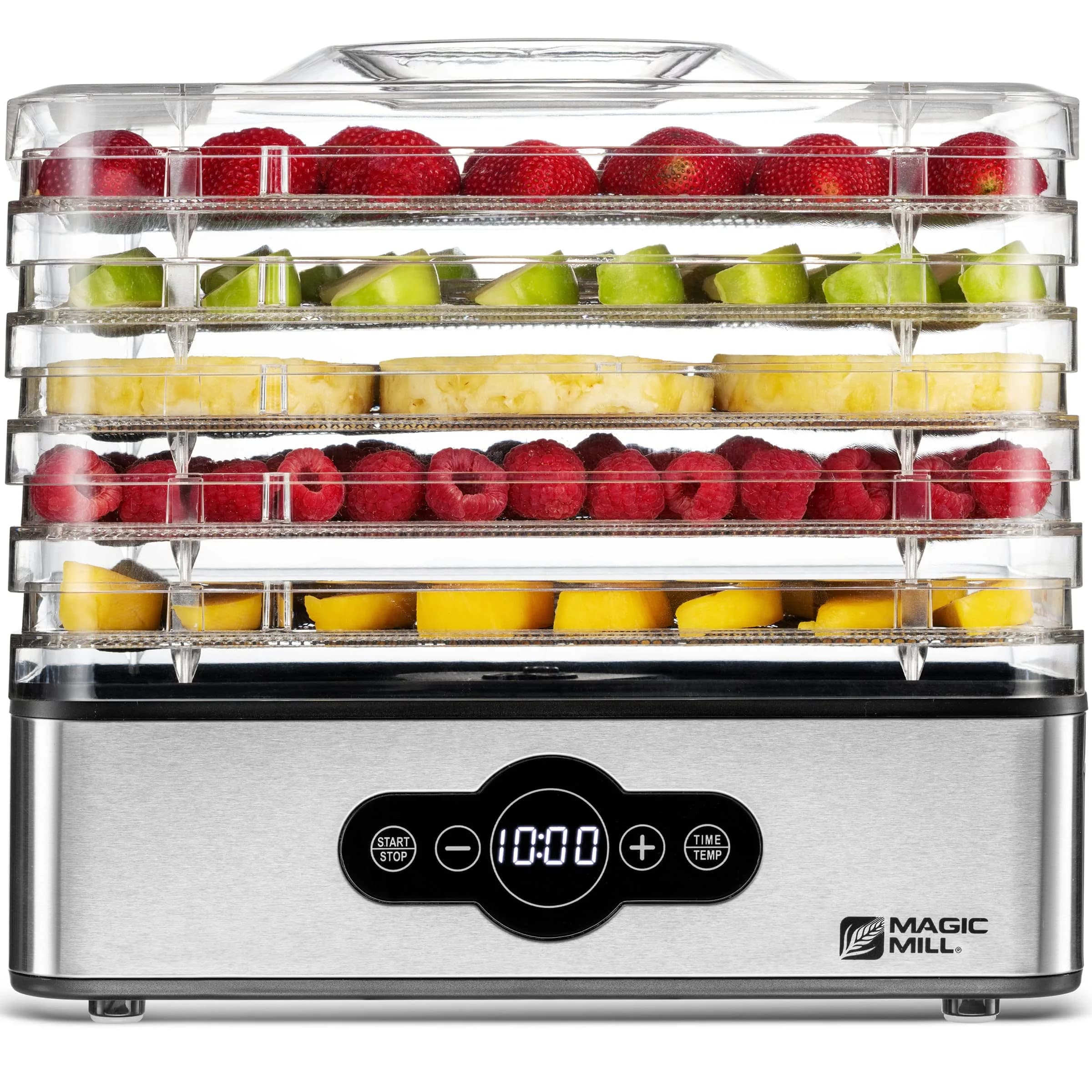 Magic Mill Food Dehydrator Machine | 5 Stackable Stainless Steel Trays, 48H Digital Timer & Temperature Control Up to 167°F — silver