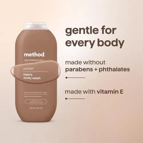 Method Men's Body Wash Sandalwood + Vetiver 283ml (9.5 Fl Oz) | Hydrating Formula for All Skin Types thumbnail 6
