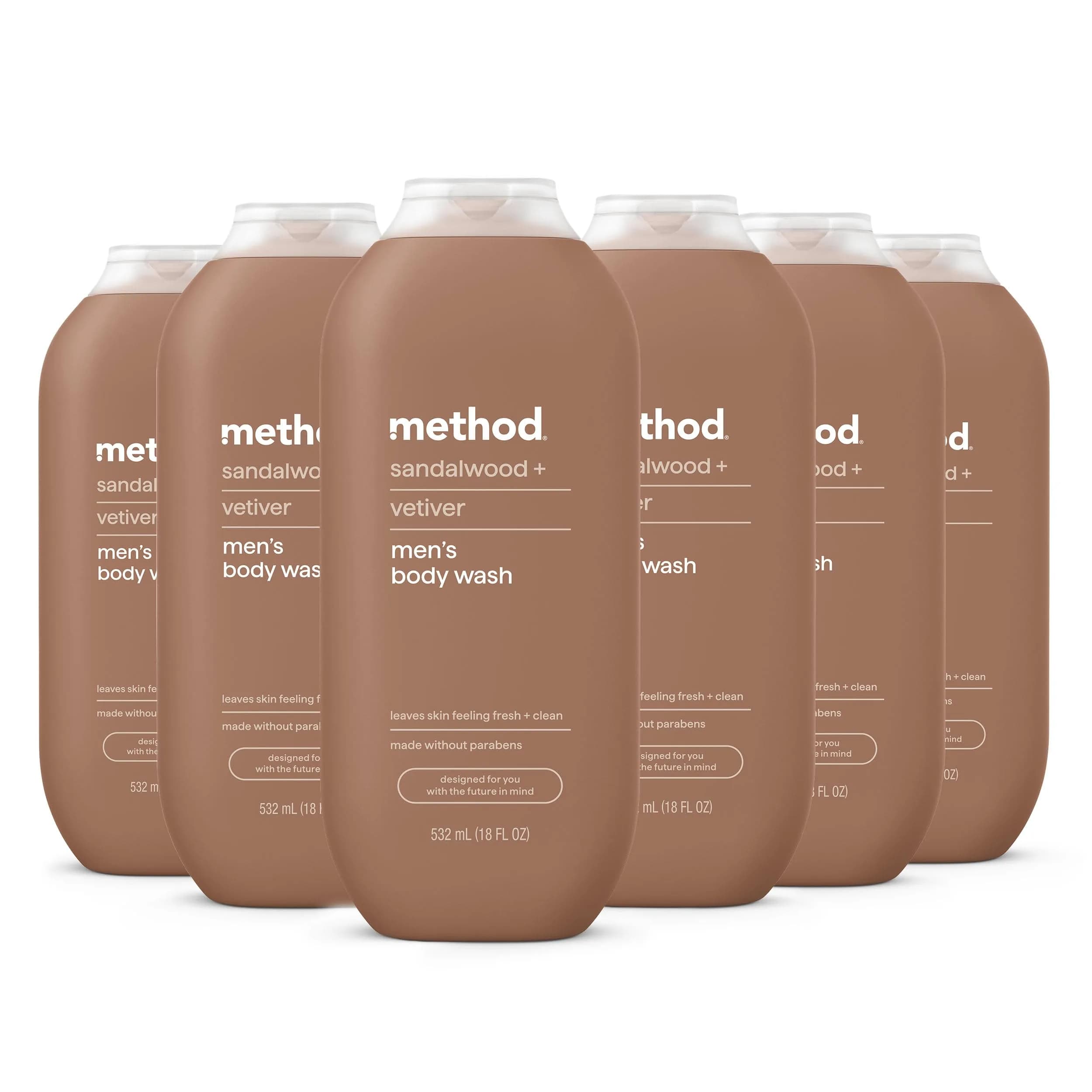 Method Men's Body Wash Sandalwood + Vetiver 283ml (9.5 Fl Oz) | Hydrating Formula for All Skin Types — Clear