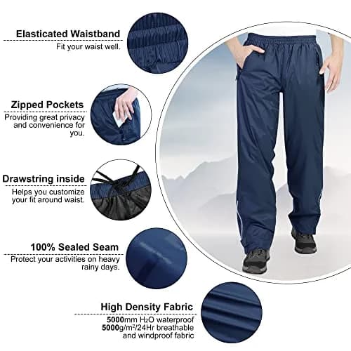 33,000ft Men's Rain Pants Waterproof Windproof Navy | Breathable, Seam-Sealed Outdoor Rainwear thumbnail 5
