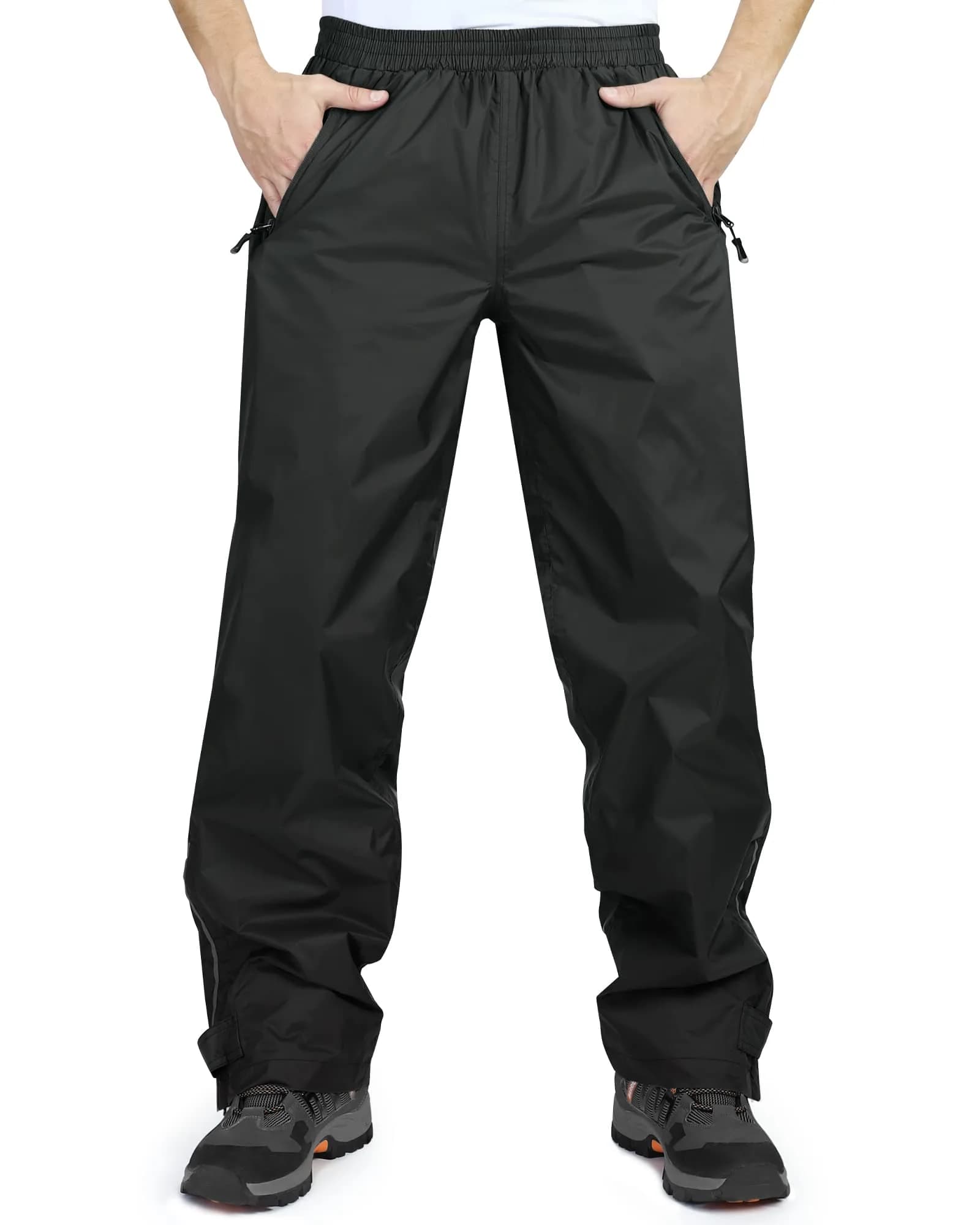 33,000ft Men's Rain Pants Waterproof Windproof Grey | Breathable, Seam-Sealed, Adjustable Fit — Black / 36W x 30L