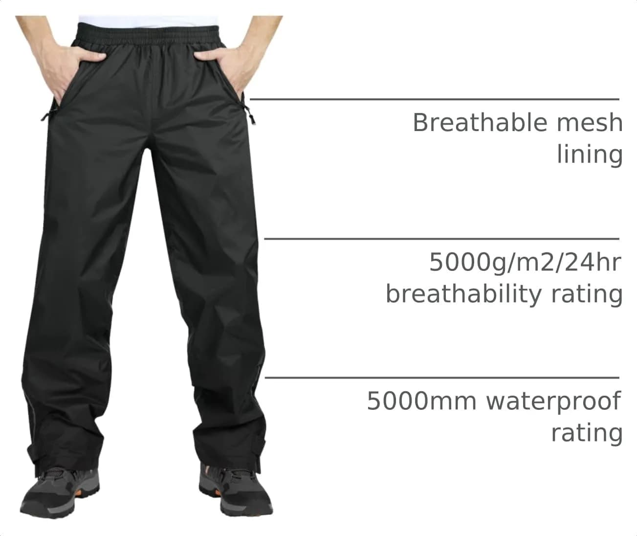 33,000ft Men's Rain Pants Waterproof Windproof Breathable Mesh Lining 36W x 30L | Outdoor Rain Gear thumbnail 4