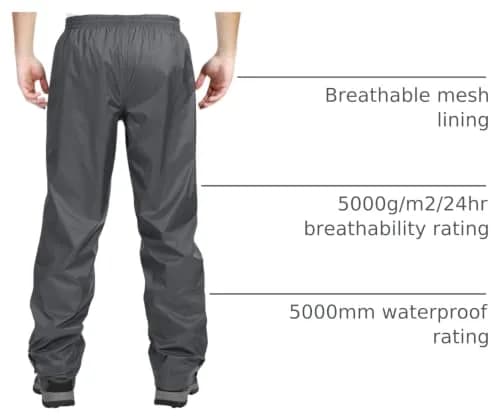 33,000ft Men's Rain Pants Waterproof Windproof Grey | Breathable, Seam-Sealed, Adjustable Fit thumbnail 4