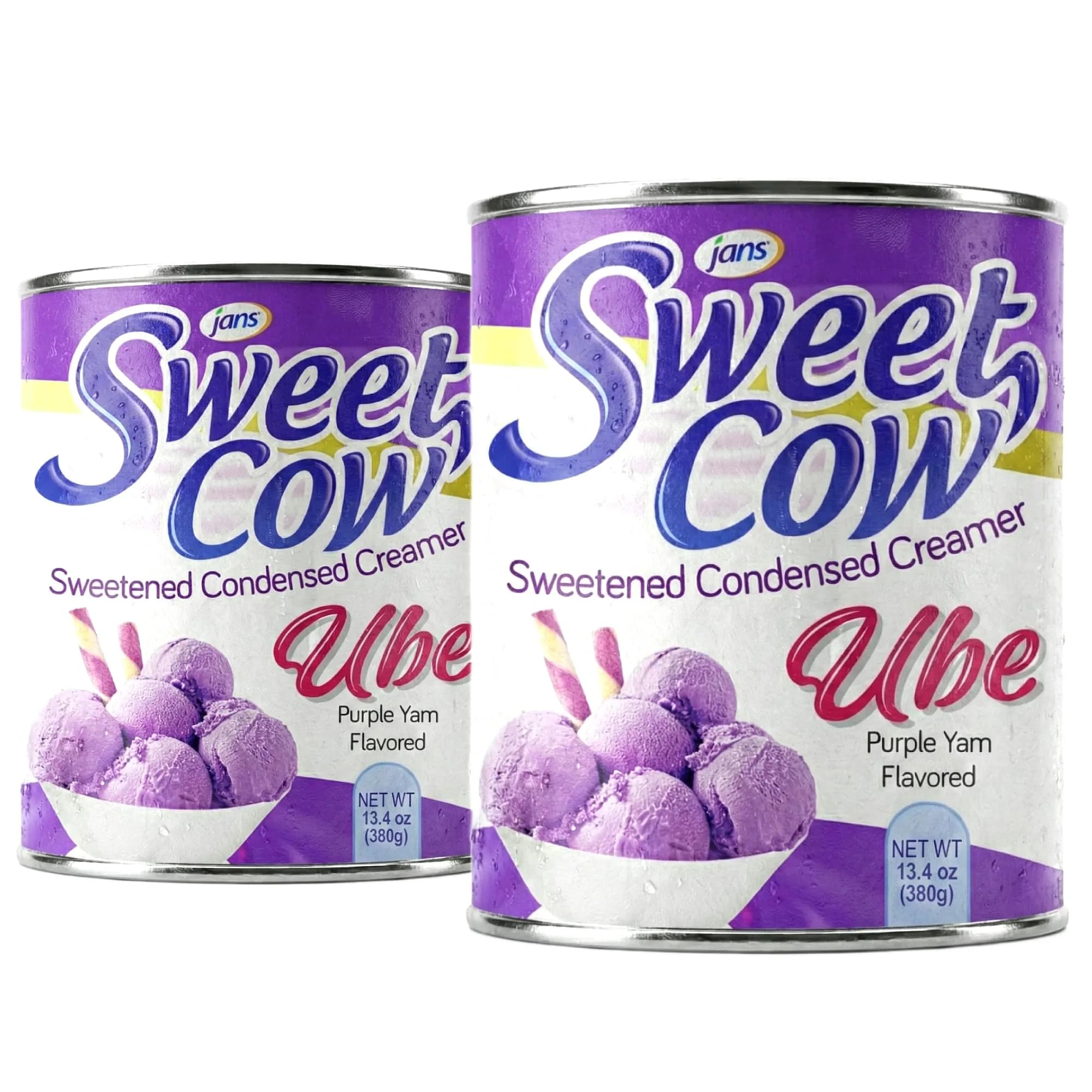 Jans Ube Flavored Sweetened Condensed Creamer 26.8 oz (2x13.4 oz Cans) | Authentic USA Import for Desserts & Baking — Ube Sweetened Condensed Creamer
