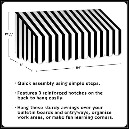 Teacher Created Resources Black & White Stripes Awning (TCR77505) | Classroom Decor with 3D Glamour (70-120 chars) thumbnail 3