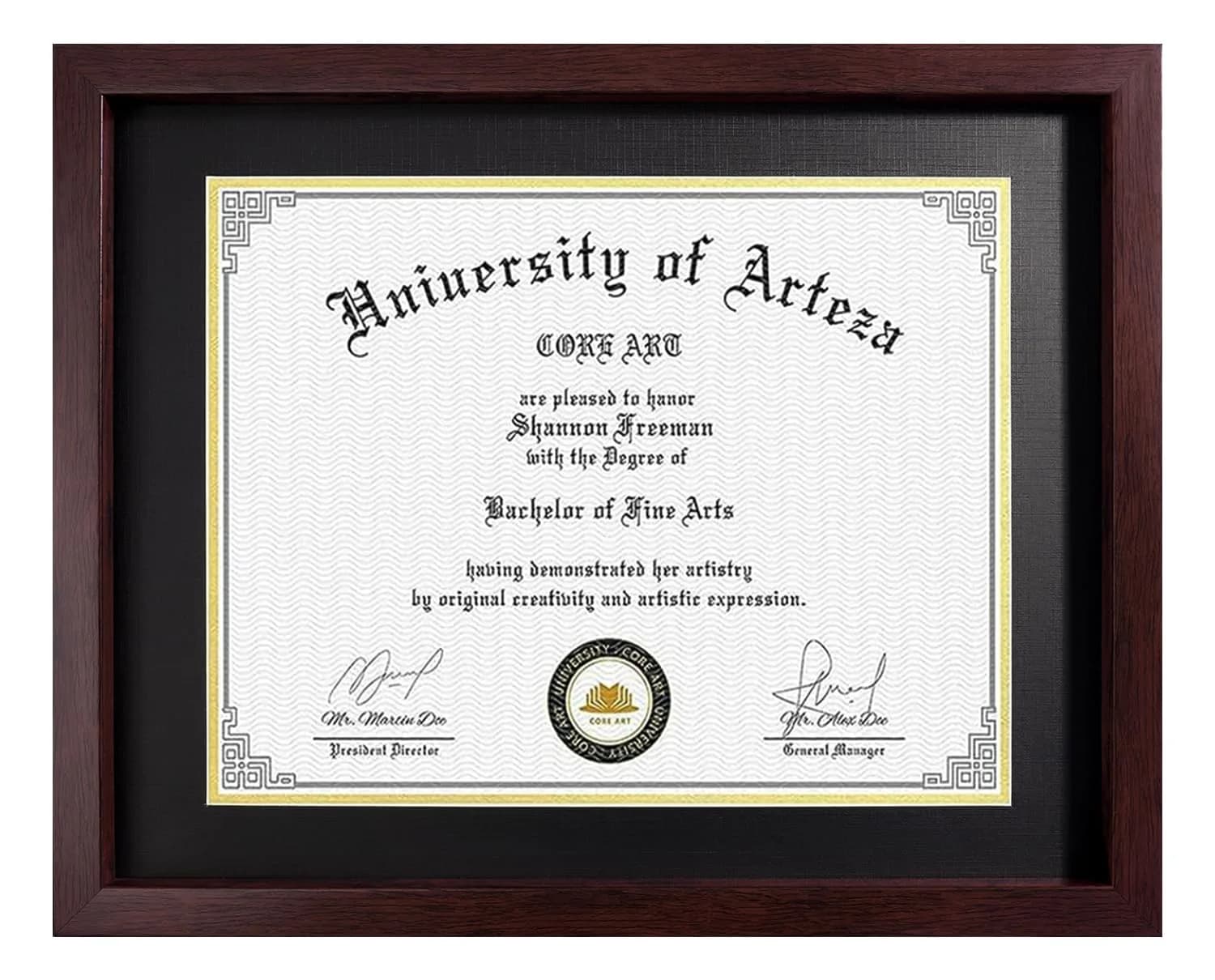 CORE ART 11x14 Diploma Frame with Mat for 8.5x11 Certificate, Brown | Modern Wood-Plastic Composite Document Frame