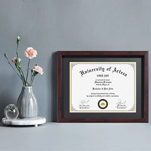 CORE ART 11x14 Diploma Frame with Mat for 8.5x11 Certificate, Brown | Modern Wood-Plastic Composite Document Frame thumbnail 2