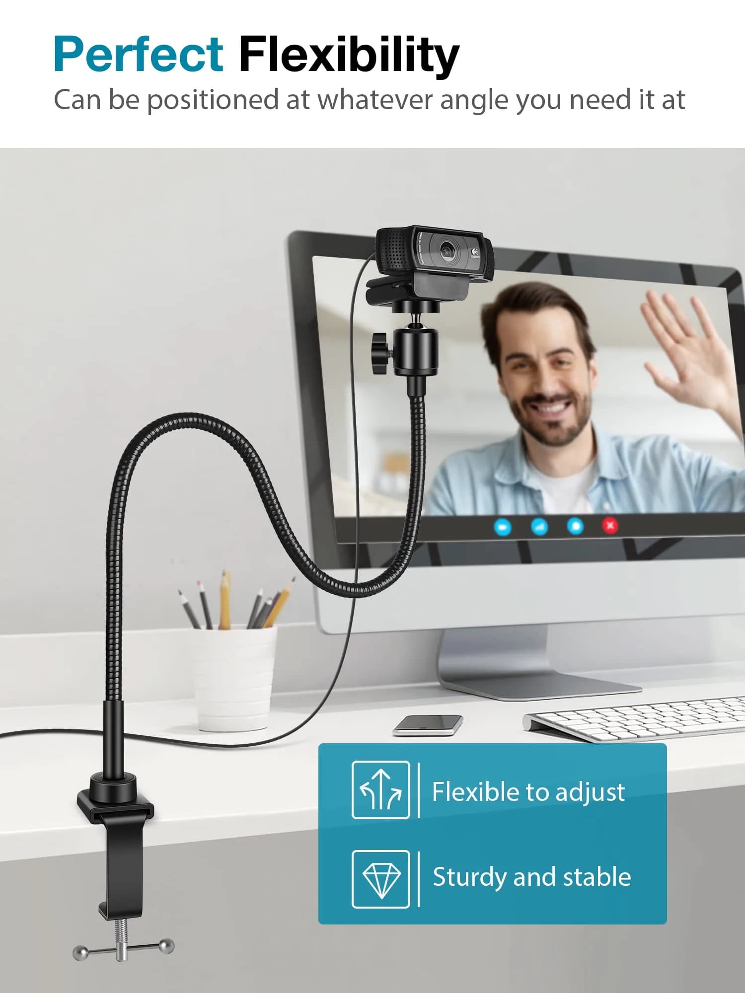 InnoGear 25-inch Gooseneck Webcam Stand with Phone Holder | Desk Mount for Logitech, NexiGo, and Smartphones - view 4