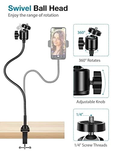 InnoGear 25-inch Gooseneck Webcam Stand with Phone Holder | Desk Mount for Logitech, NexiGo, and Smartphones thumbnail 5