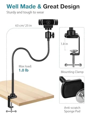 InnoGear 25-inch Gooseneck Webcam Stand with Phone Holder | Desk Mount for Logitech, NexiGo, and Smartphones thumbnail 3