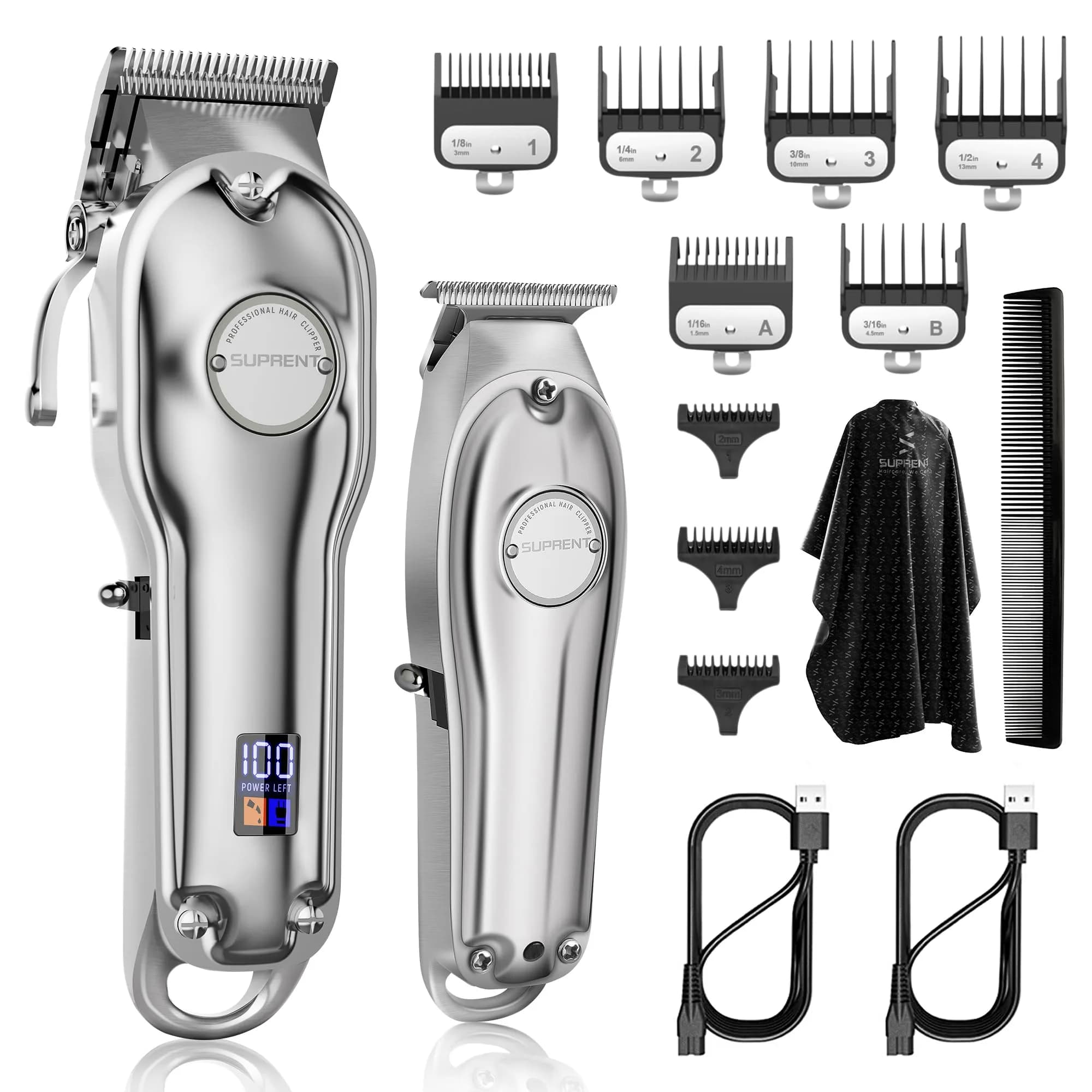 SUPRENT PRO Hair Clippers for Men 15 Piece Set | Zero Gap T-Blade & LED Display