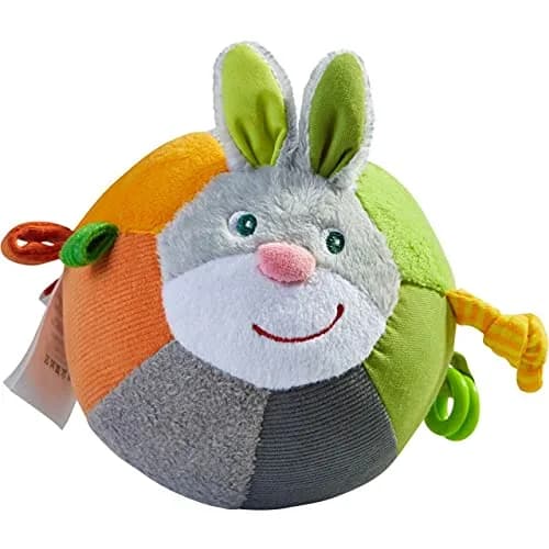 HABA Bunny Baby Ball Toy with Crinkle Ears and Rattle Rings | Sensory Development for 6 Months + thumbnail 1