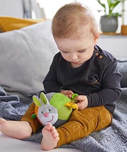 HABA Bunny Baby Ball Toy with Crinkle Ears and Rattle Rings | Sensory Development for 6 Months + thumbnail 5