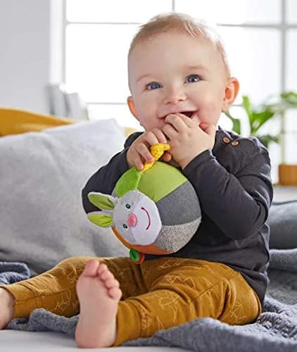 HABA Bunny Baby Ball Toy with Crinkle Ears and Rattle Rings | Sensory Development for 6 Months + thumbnail 6