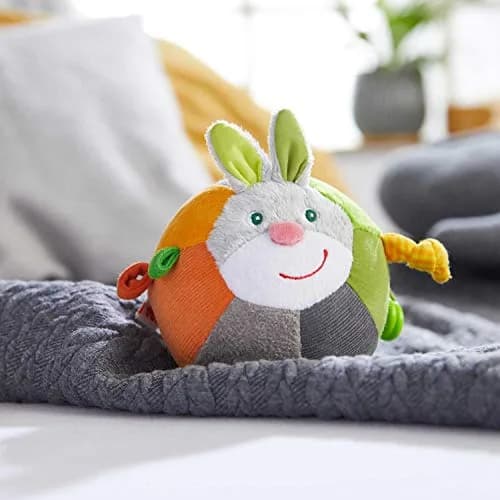 HABA Bunny Baby Ball Toy with Crinkle Ears and Rattle Rings | Sensory Development for 6 Months + thumbnail 7