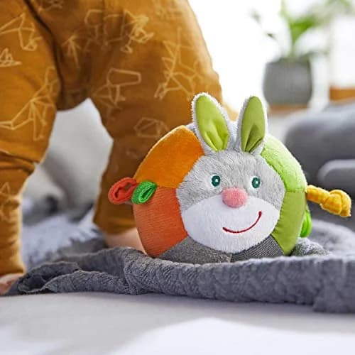 HABA Bunny Baby Ball Toy with Crinkle Ears and Rattle Rings | Sensory Development for 6 Months + thumbnail 8
