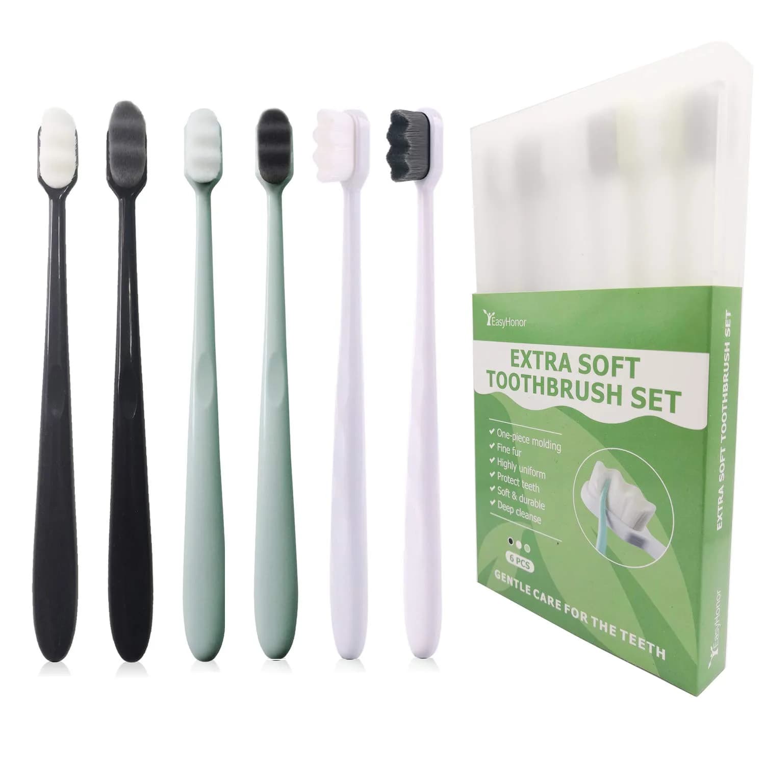EasyHonor Extra Soft Baby & Toddler Toothbrush 6-Pack | 10,000 Micro Fine Bristles for Gum Care — (gray + white bristles)