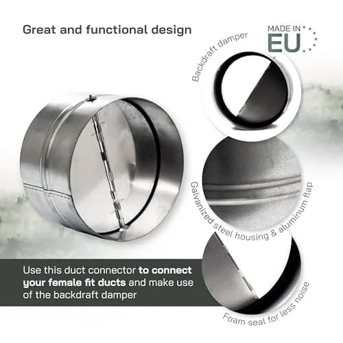 Vent Systems 10" Inch Backdraft Damper Galvanized Steel | One-Way Airflow Blocker for HVAC thumbnail 3