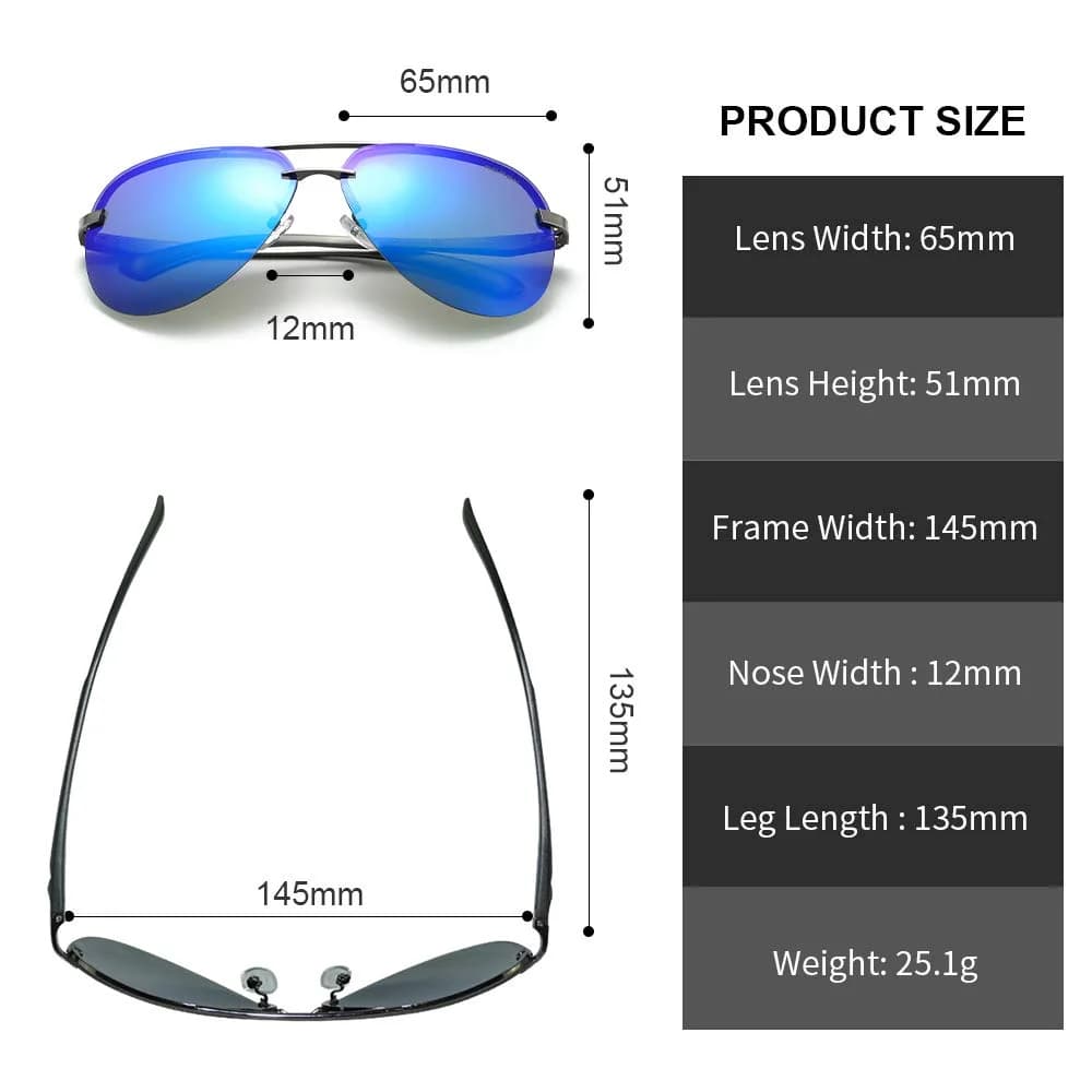 Fishingtours Classic Blue Aviator Sunglasses for Men & Women | 65mm Lens Width - view 4