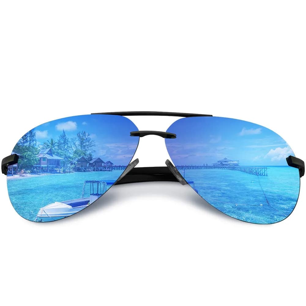 Fishingtours Classic Aviator Sunglasses for Men & Women | 65mm Lens Width (2.56 in) — Blue