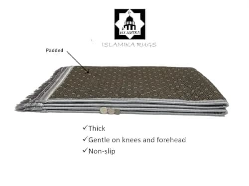 Islamika Prayer Rug Muslim Mat Islamic - Thick Large Grey Padded Sajadah for Kids Men Women with Islam Prayer Beads for Eid Travel Ramadan, Soft Luxury Great for Knees and Forehead thumbnail 3