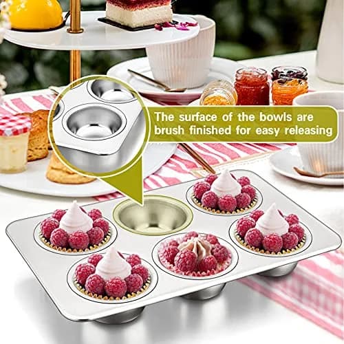 P&P CHEF 6-Cup Muffin Pan Tin, Stainless Steel Cupcake Pan 18cm (7" W) x 3.3cm (1.3" H) | Heavy Duty & Dishwasher Safe thumbnail 6