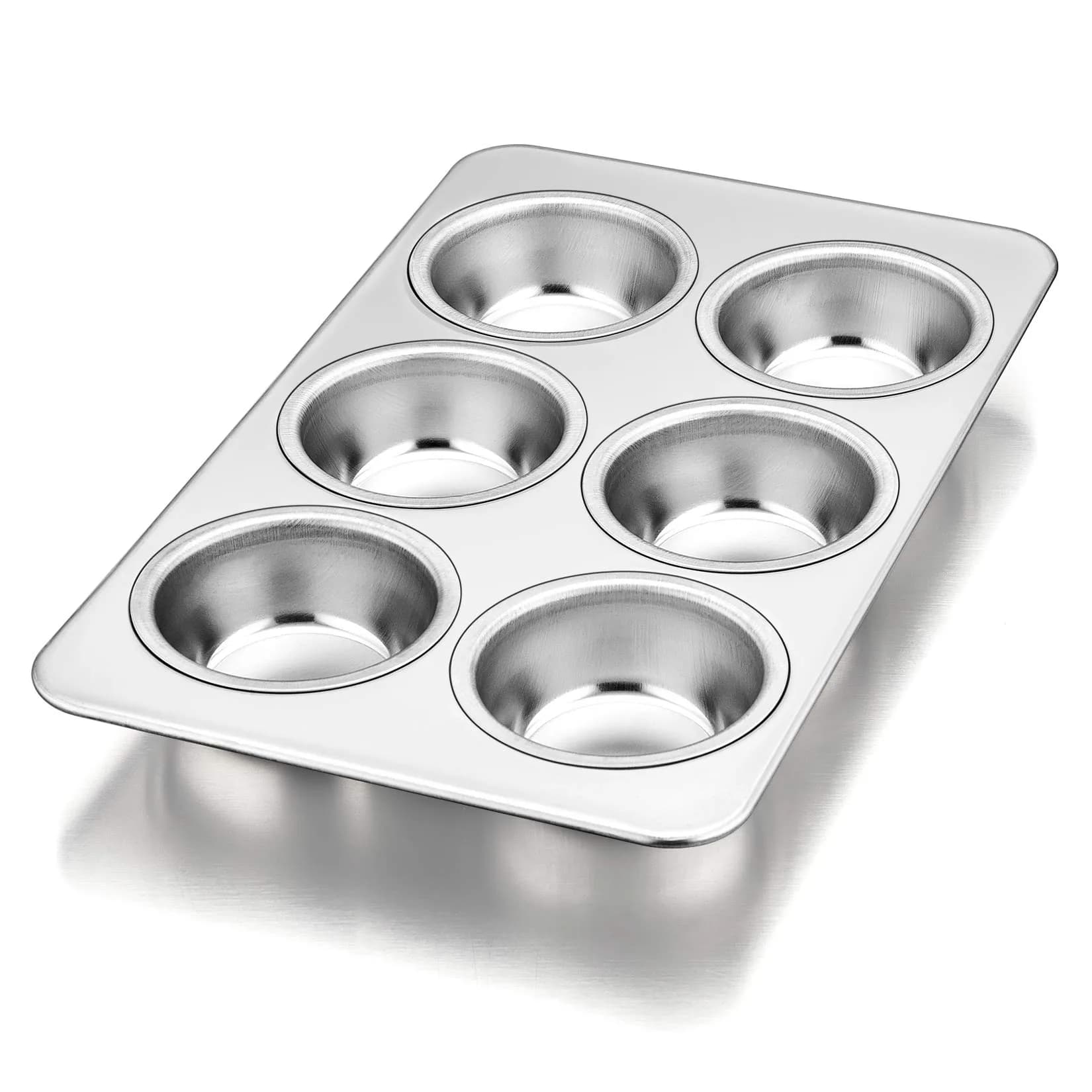 P&P CHEF 6-Cup Muffin Pan Tin, Stainless Steel Cupcake Pan 18cm (7" W) x 3.3cm (1.3" H) | Heavy Duty & Dishwasher Safe