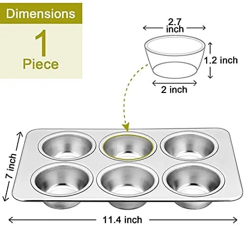 P&P CHEF 6-Cup Muffin Pan Tin, Stainless Steel Cupcake Pan 18cm (7" W) x 3.3cm (1.3" H) | Heavy Duty & Dishwasher Safe thumbnail 2