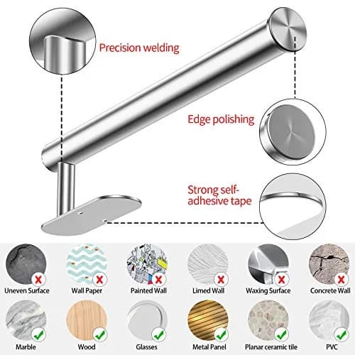 MBVVLZJVN Paper Towel Holder Stainless Steel Wall Mount Rustproof | Self-Adhesive, Easy Install thumbnail 4