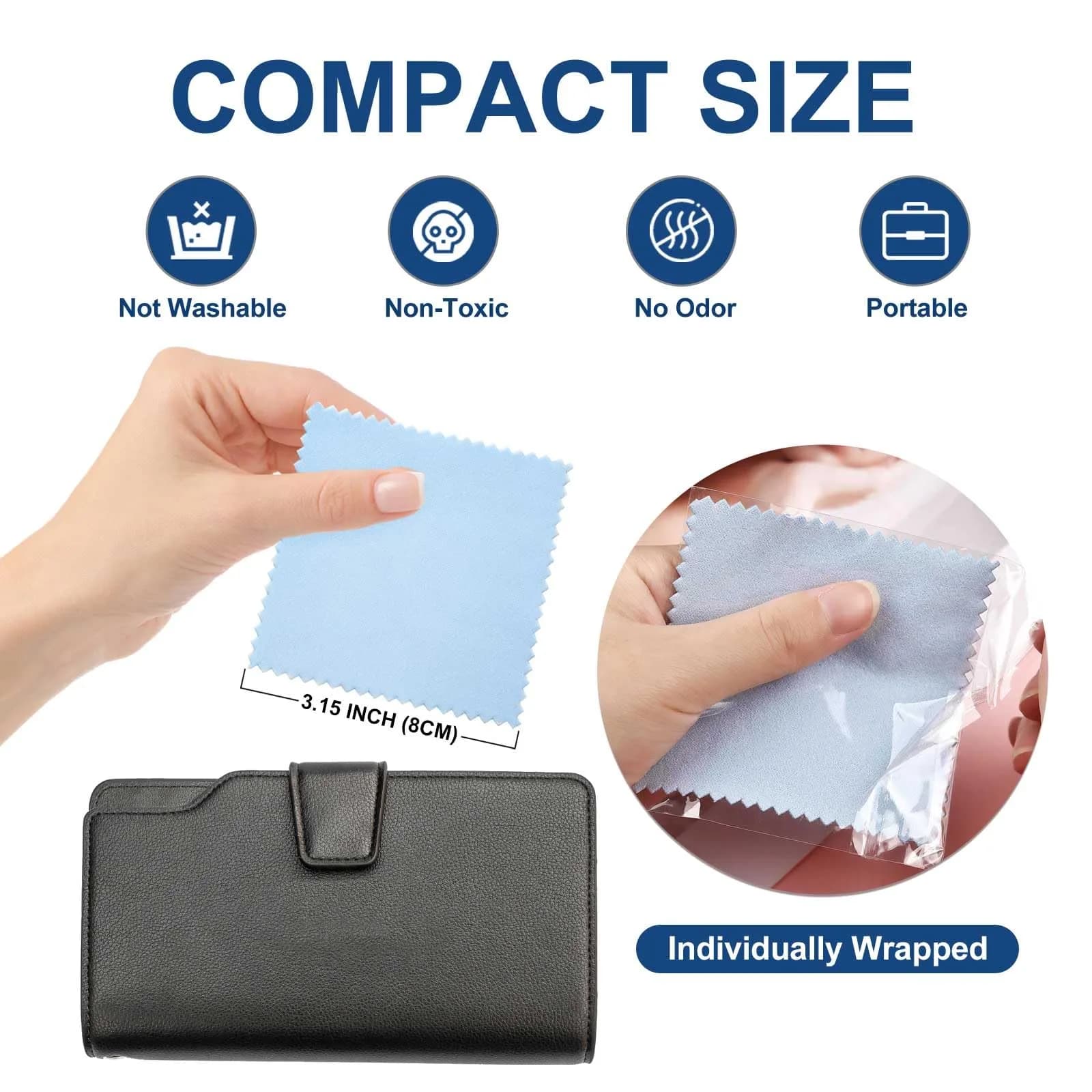 SEVENWELL Blue Jewelry Cleaning Cloths (50pcs, 8cm x 8cm) | Polishes Silver, Gold, Platinum - view 2