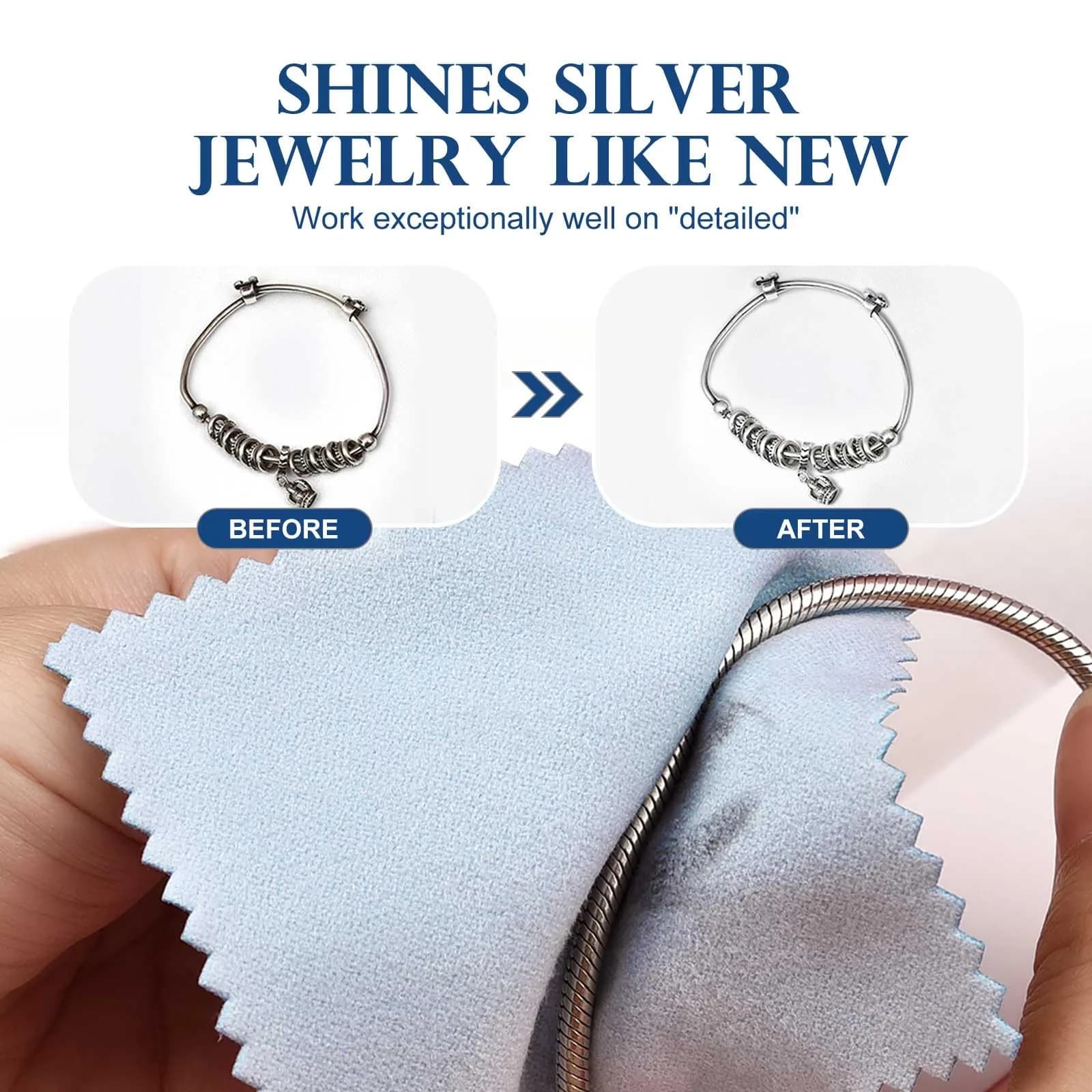 SEVENWELL Blue Jewelry Cleaning Cloths (50pcs, 8cm x 8cm) | Polishes Silver, Gold, Platinum - view 3