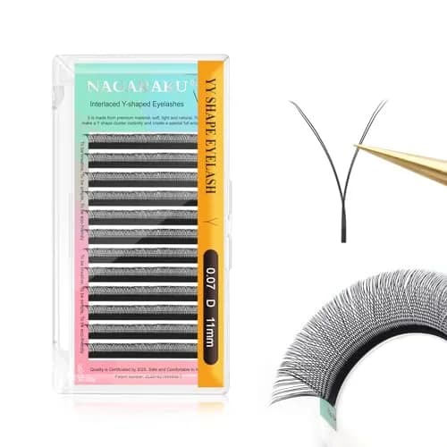 NAGARAKU YY Lash Extensions 0.07 D Curl 11mm 4D Premade Fans Matte Black | 12 Rows thumbnail 1