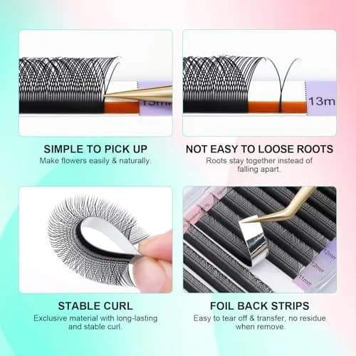 NAGARAKU YY Lash Extensions 0.07 D Curl 11mm 4D Premade Fans Matte Black | 12 Rows thumbnail 4